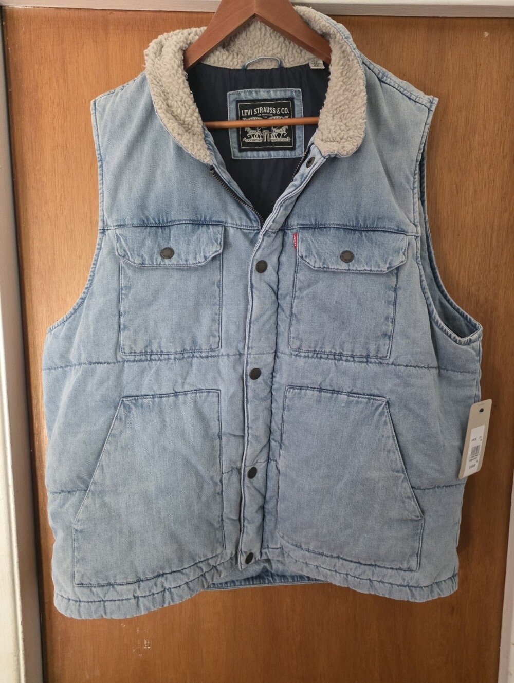 Levi's Light Wash Denim Sherpa Collar Vest Men's XL Blue